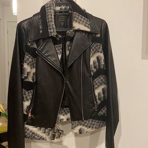GUESS Moto Style faux leather Black &White wool trimmed Jacket
